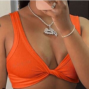 Women's Orange Twisted Cropped Tank Top